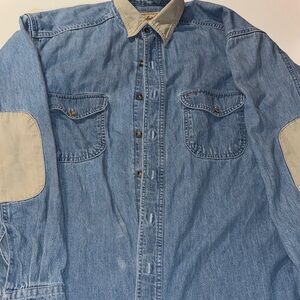 Vintage Woolrich Denim Blue Longsleeve Button Down 90s Classic 100%‎ Cotton